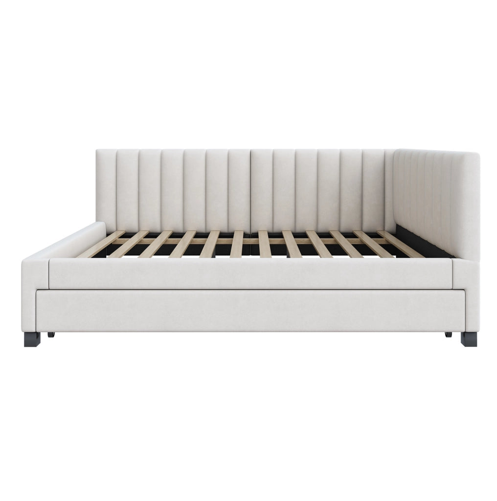 Letto imbottito 140x200 con letto estraibile in velluto beige