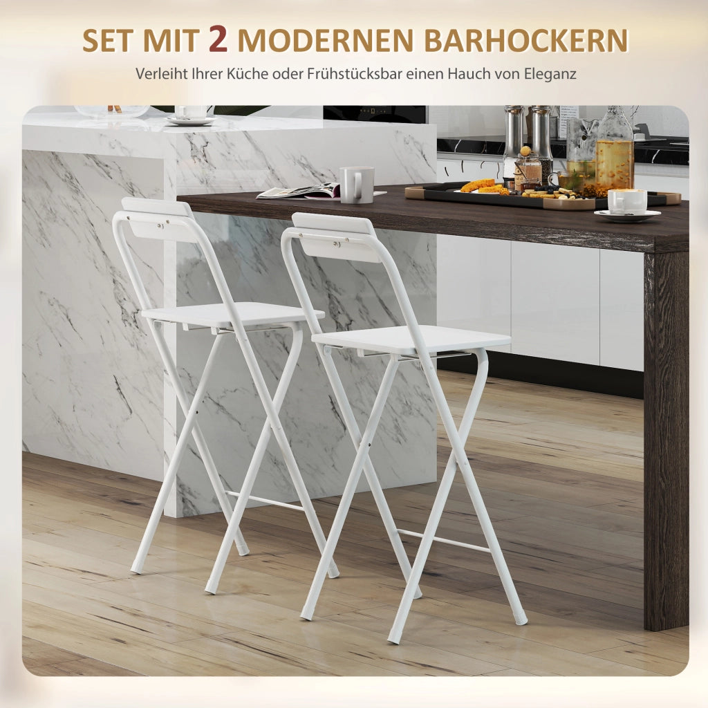 Set 2 Sgabelli da Bar Pieghevoli ¨C Xylo ¨C Struttura in Metallo con Schienale e Poggiapiedi 37x45x87cm Bianco