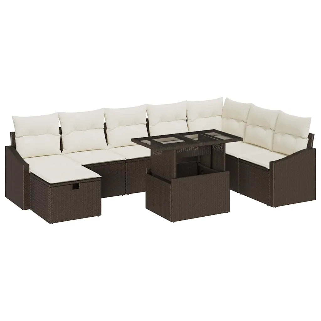 Set Divano da Giardino con cuscino 9 pcs Marrone Poly Rattan