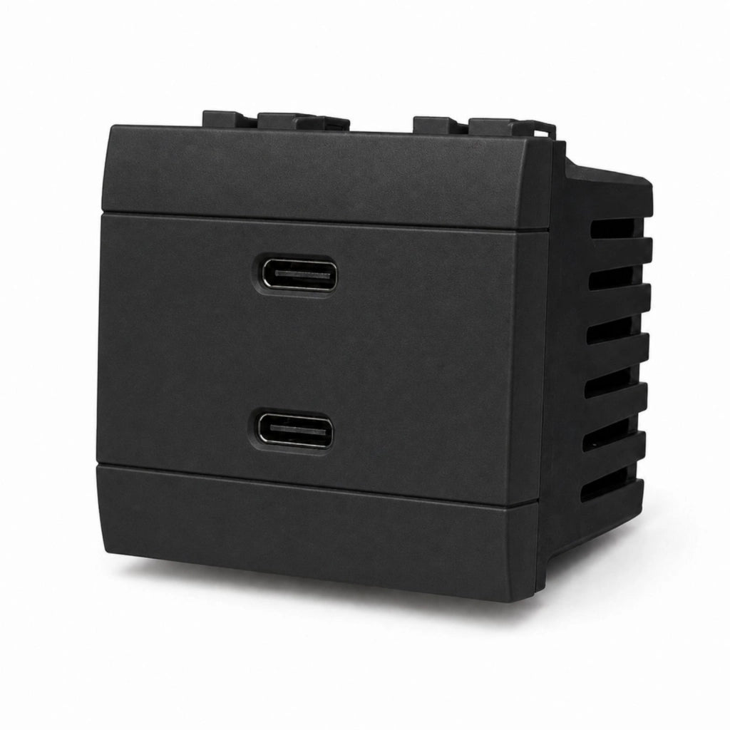 Serie Civile A2ZWORLD MBL Nero Compatibile Con Bticino Living International (Presa USB C PD + USB A QC 2 Moduli)