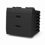 Serie Civile A2ZWORLD MBL Nero Compatibile Con Bticino Living International (Presa USB C PD + USB A QC 2 Moduli)