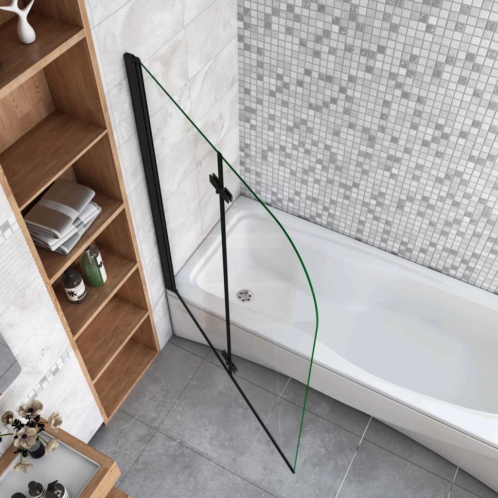 Sopravasca da Bagno Parete Vasca Doccia 120x140 cm Due Ante Movibili Vetro Temperato Trasparente 6 mm Anticalcare Telaio Nero Opaco