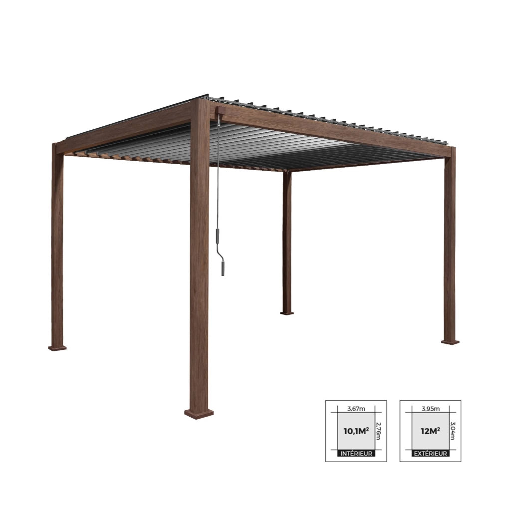 Pergola bioclimatica 3x4m in alluminio, lamelle orientabili, marrone