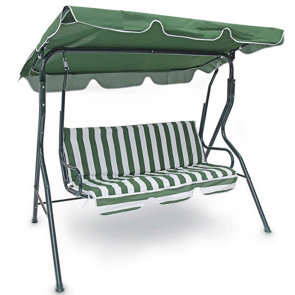 Dondolo Altalena da Giardino 3 Posti 170cm Acciaio e Tessuto Oxforf Verde Bianco