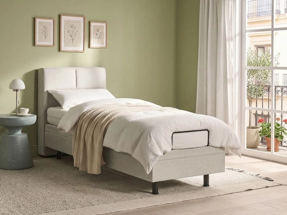 Letto singolo Tessuto beige chiaro Elettrico 80 x 200 cm regolabile tramite telecomando Rivestimento in ciniglia