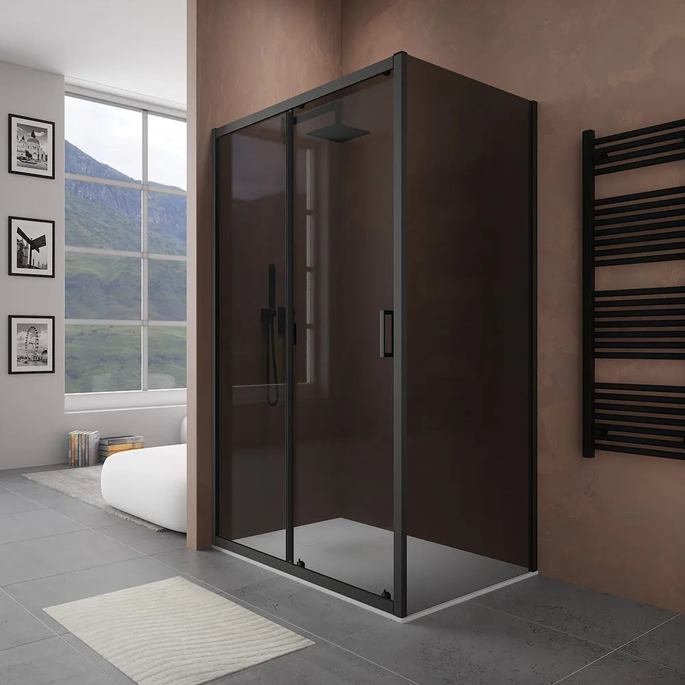 Box doccia 140x70 cm  scorrevole vetro 6mm fumè profili nero opaco h185 | Tonga