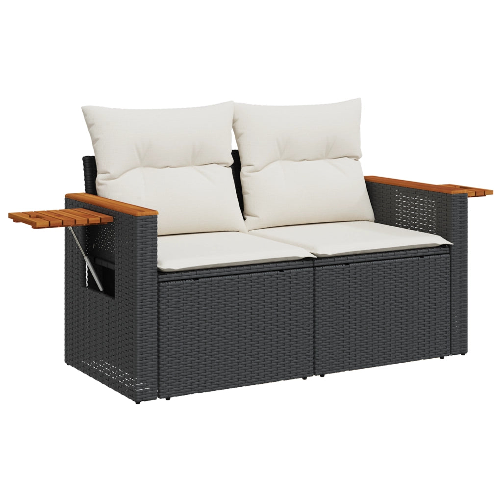 Set Divani Giardino  9 Pezzi Cuscini Nero Polyrattan Acacia