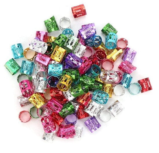 Accessori per capelli - Set di anelli metallici per capelli - 100 pezzi - Anelli adattabili - Accessori per dreadlocks - Decorazioni per capelli - Facili da utilizzare