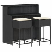 Set Bar da Giardino 3 pz | Set Salotto da Giardino con Cuscini in Polyrattan Nero