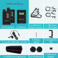 Instarter Sistema wireless lavalier con microfono wireless incorporato, senza fili per telefoni cellulari, tablet, PC con 2 trasmettitori e 1 ricevitore con portata di 50 m e connessione USB-C 6