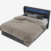 Letto Basso 140x200 cm; LED Regolabile e Schienale Regolabile - in Tessuto e Metallo - Grigio