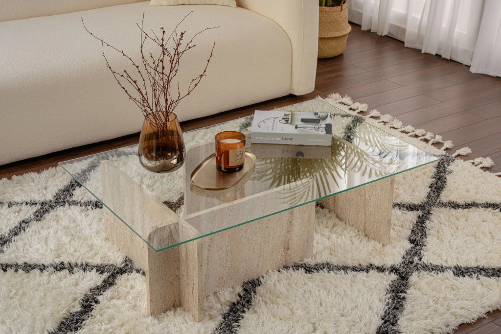 Tavolino in legno "Flavio" - 105 x 65 x 30 cm - Travertino