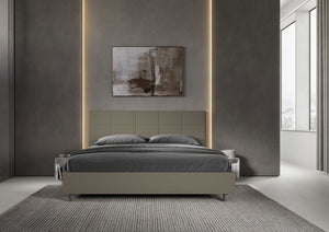 Letto Matrimoniale King Size 200x200 cm con Rete e Contenitore Imbottito in Similpelle Mika Cappuccino
