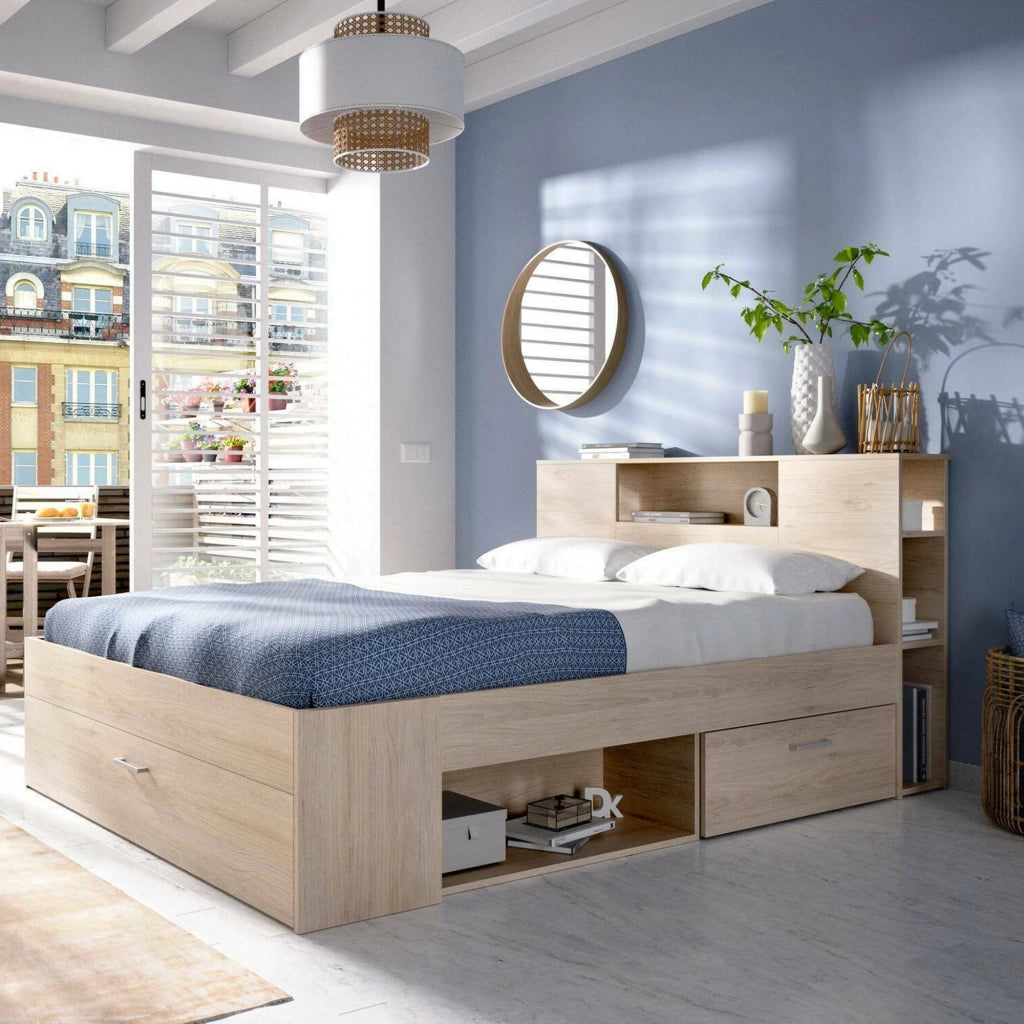Letto alla francese Conching, Sommier per camera da letto, Giroletto per stanza, Struttura porta materasso, 150x219 h95 cm, Rovere