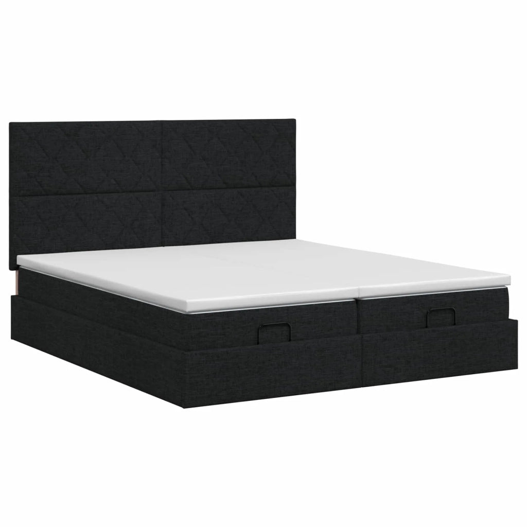 Letto ottomano con materasso con testiera 2 pz Nero Tessuto 3457871