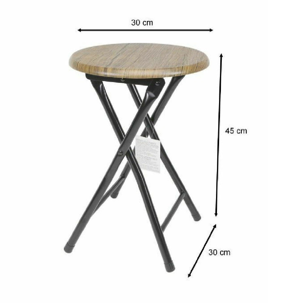 Trade Shop - Sgabello Tavolino Seduta Pieghevole In Legno Scuro Metallo Nero 45 X 30 Cm -