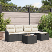 Set di divani da giardino a 6 pezzi con cuscini in rattan nero