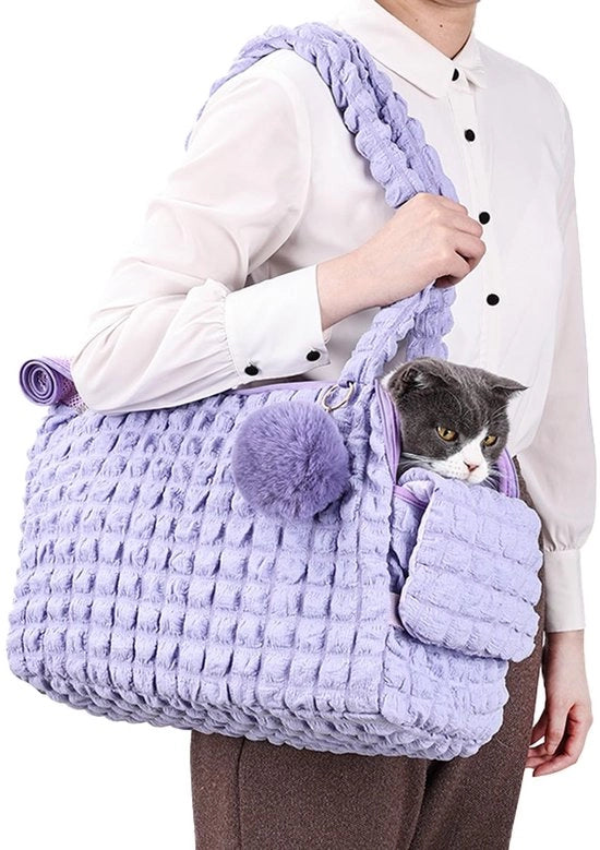 Portachiavi per cani, moda tas per gatti, portabebè con guanciale gonfio, tas per gatti con palla morbida e cerniera ventilata a rete per cani da 12 libbre/gatti da 15 libbre (blu scuro)