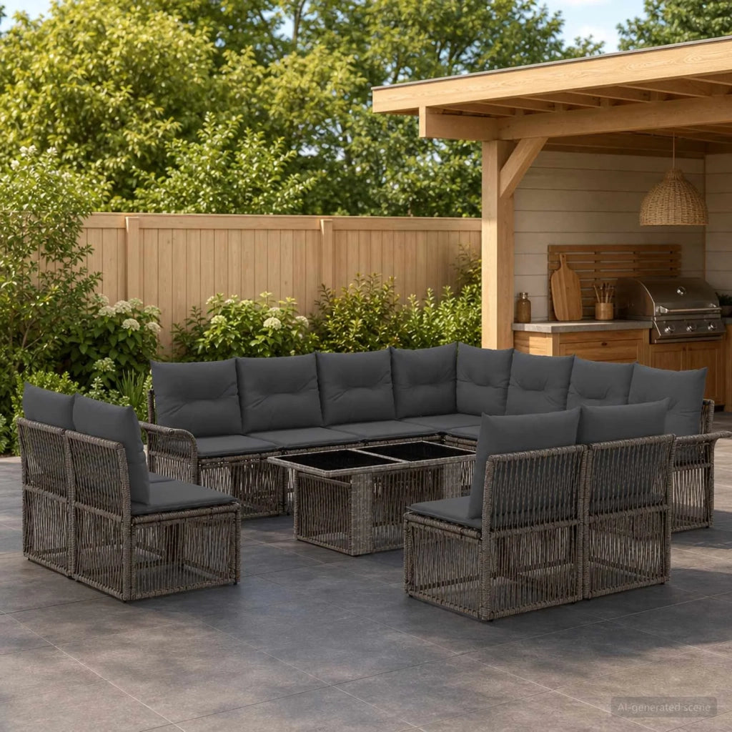 Set Divano da Giardino 12 pz Grigio e Grigio Scuro polyrattan 3436655