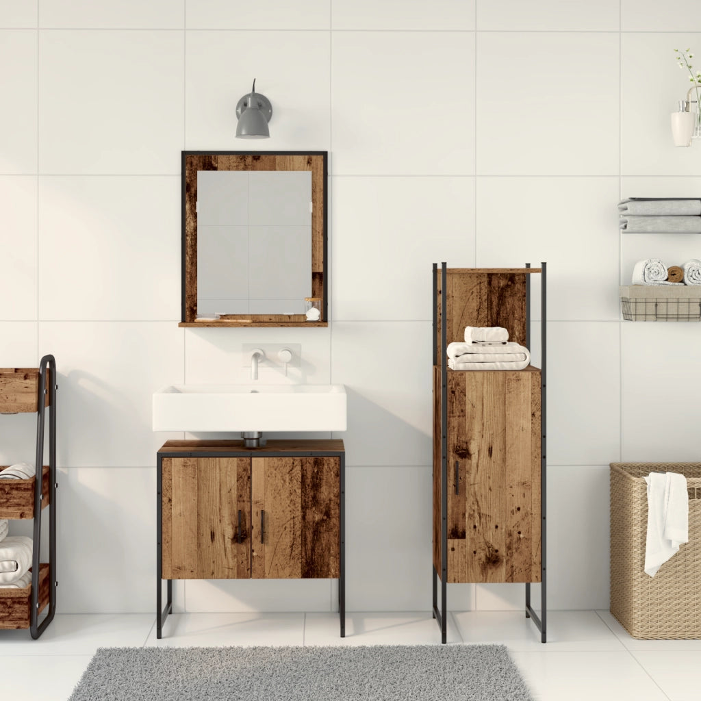 Set di Mobile Bagno 3 Pezzi in Legno Invecchiato