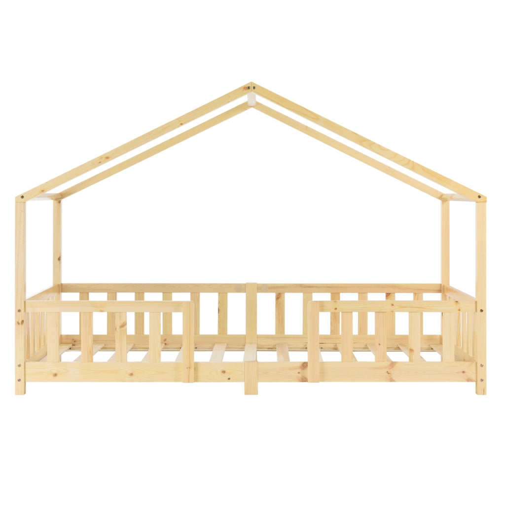 Letto per Cameretta Treviolo a Forma di Casetta 90x200 cm Legno Naturale [en.casa]