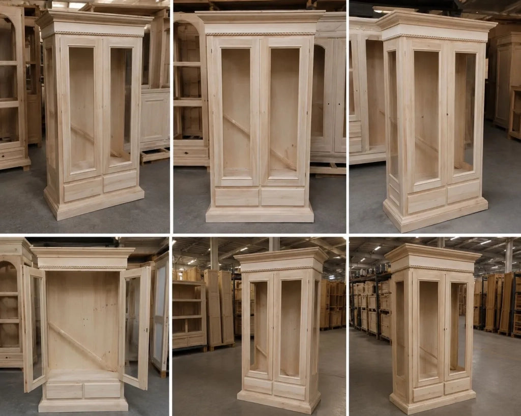 Vetrina classica 2 porte in legno grezzo l.125 p.48 h.196 (606) - Mobili 2G