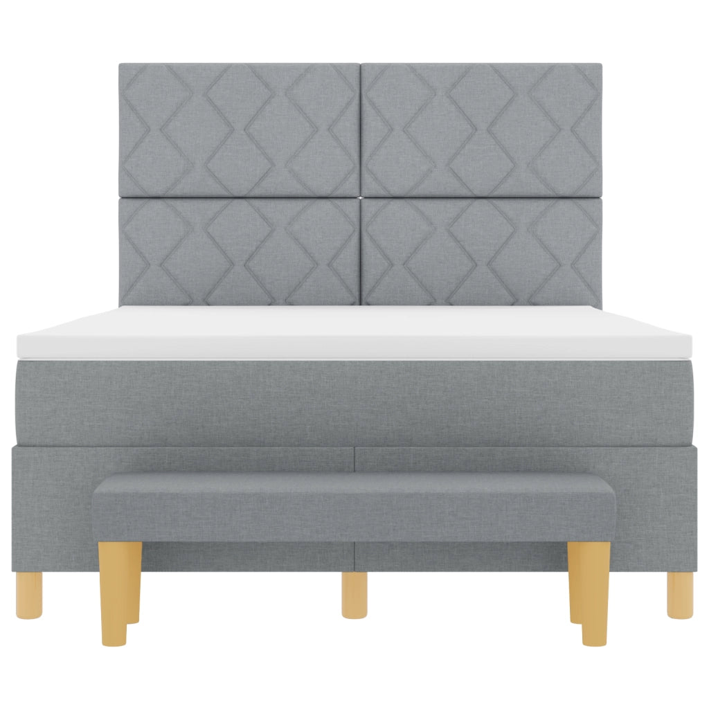 Letto con Box Spring e Panchina Grigio Chiaro 160x200 cm Tessuto