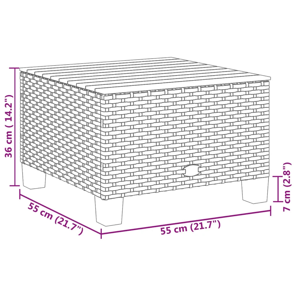 Tavolo da Giardino Grigio 55x55x36 cm Polyrattan e Legno Acacia