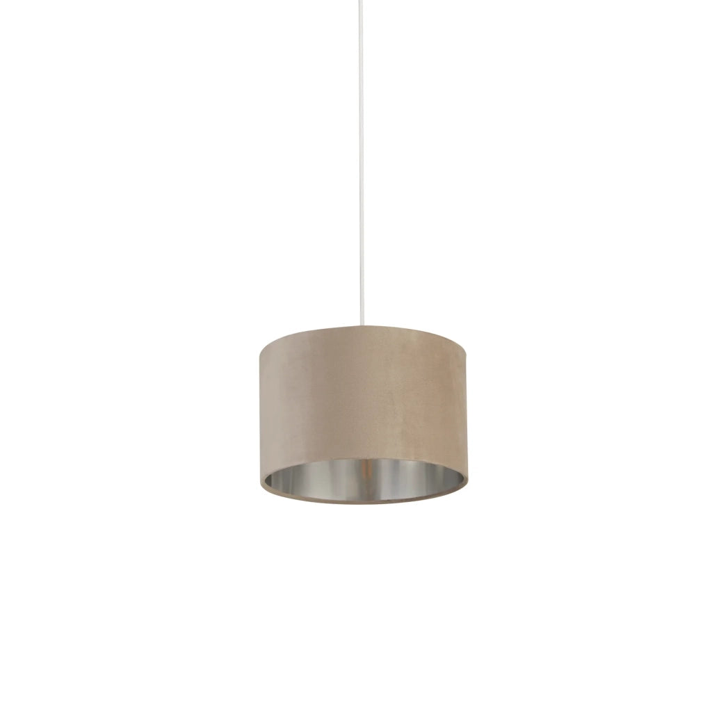 Paralume Contemporaneo Tamburo Acciaio Argento Tessuto Tortora 1 Luce D28Cm