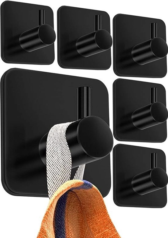 Kit di asciugamani per bagno senza perforazione, 6 pezzi, nero - Kit di asciugamani per bagno, acciaio inossidabile, grappoli funzionali ad aggancio automatico, alta capacità di carico - Grappoli per bagno impermeabili, grappoli ad aggancio automatico