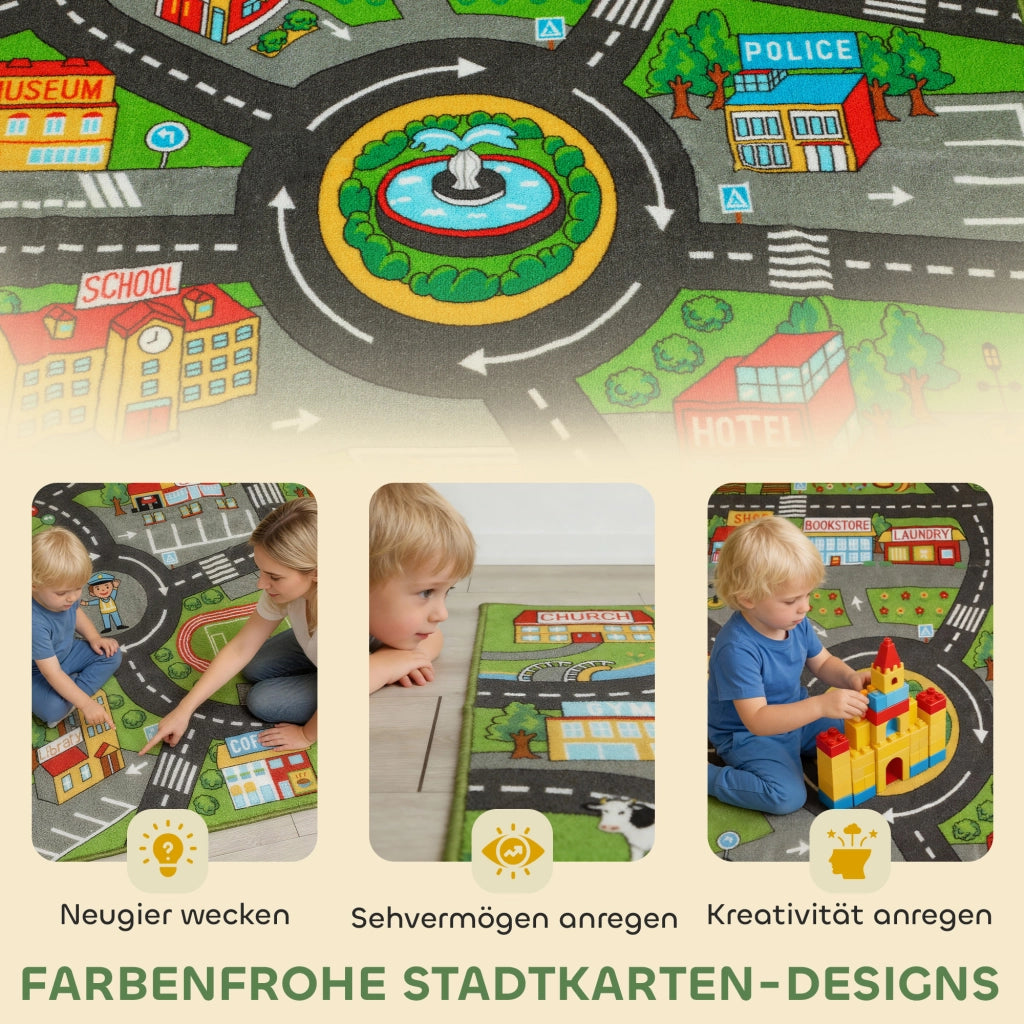 Tappeto gioco per bambini ¨C zephmum ¨C 160x100 cm, antiscivolo, motivo citta'