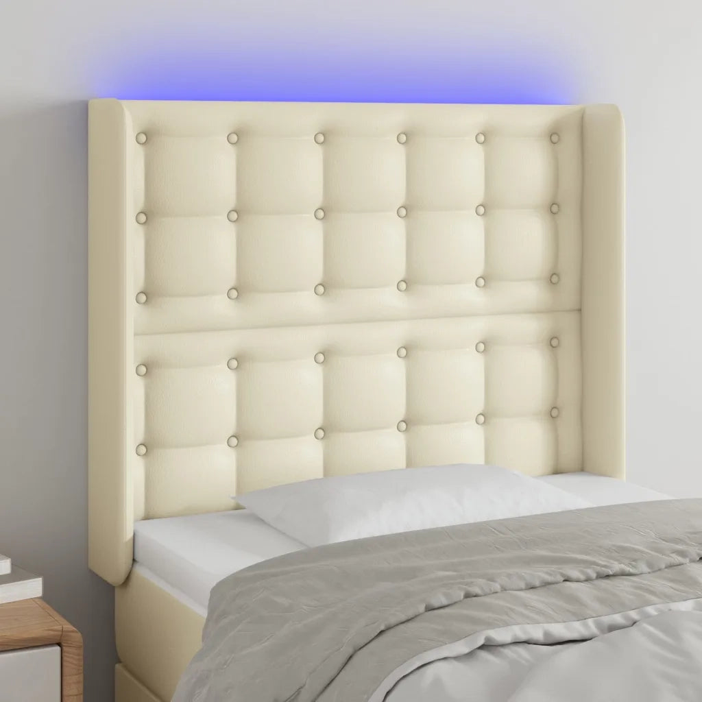 Testiera a LED Crema 103x16x118/128 cm in Similpelle cod mxl 51696