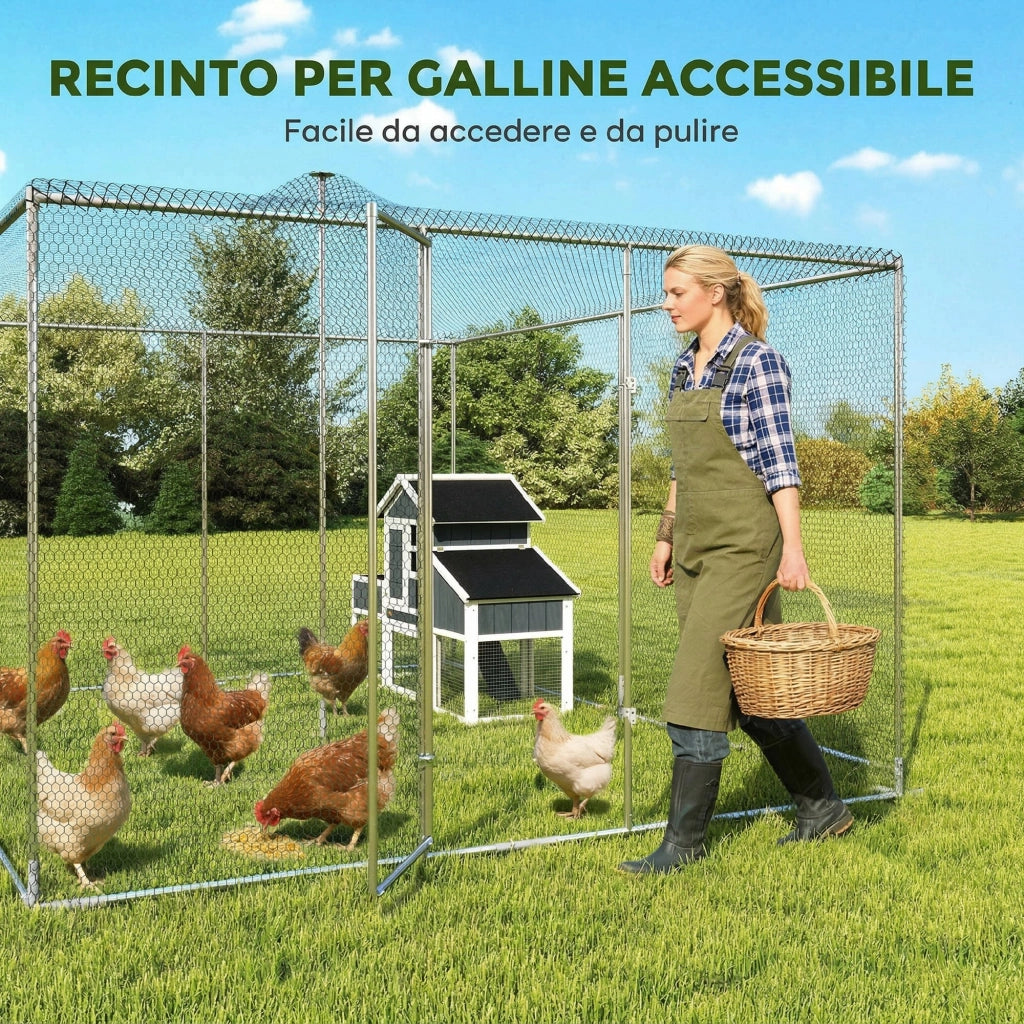 Pollaio per Galline da Esterno con Porta e Doppi Serratura, in Acciaio Zincato, 4x3x2 m, Argento