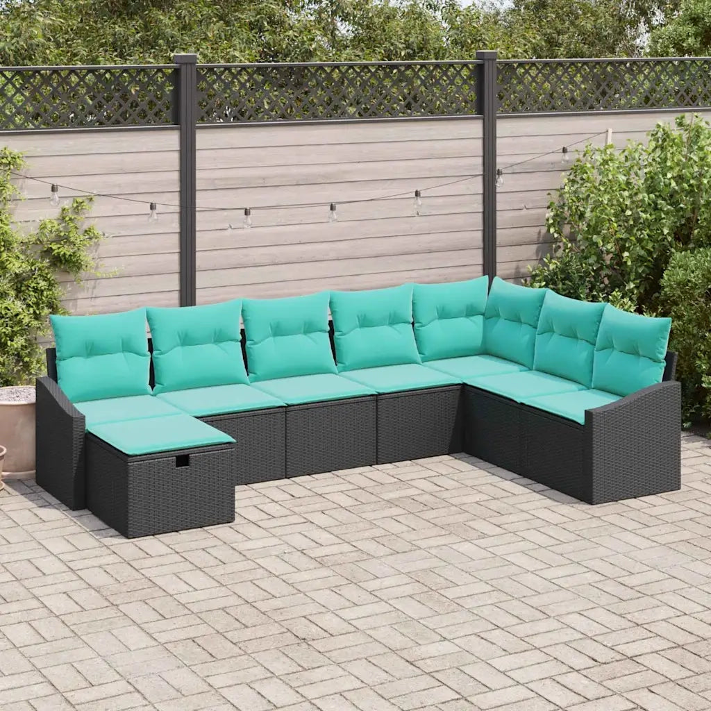 Set Divano da Giardino con cuscino 8 pcs Nero Poly Rattan