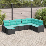 Set Divano da Giardino con cuscino 8 pcs Nero Poly Rattan