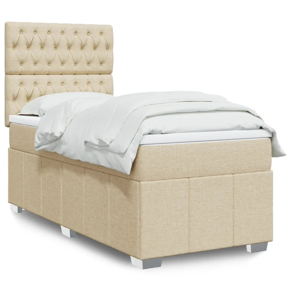 vidaXL Giroletto a Molle con Materasso Crema 100x200 cm in Tessuto