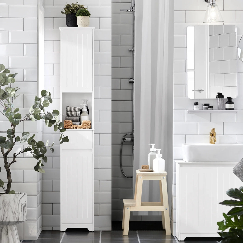 Mobile Alto Mobile A Colonna Bagno Salvaspazio Colonna Bagno Con 2 Armadietti E 1 Vano Aperto 30x30x170cm BZR109-W SoBuy