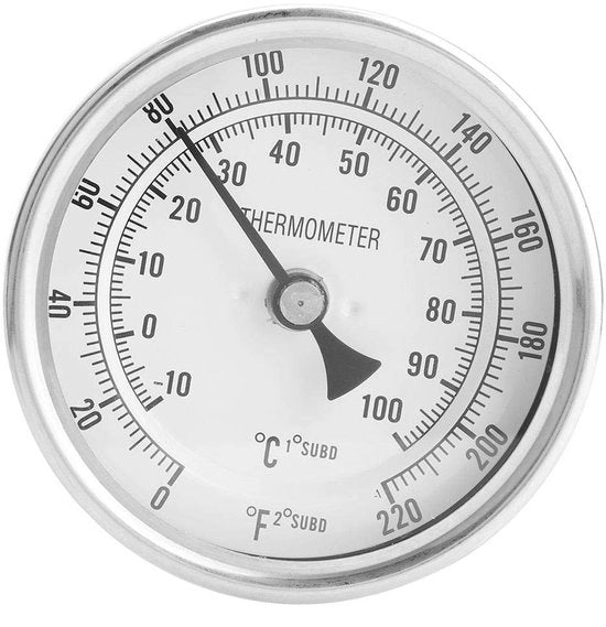 Termometro Bimetallico 3,1x3,6in - Scala Dupla - Per Contenitori di Stoccaggio - Per Tappi di Cucina - Per Fermentatori - Acciaio Inossidabile