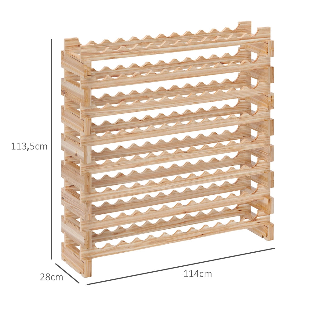 Portabottiglie in Legno 8 Ripiani 96 Bottiglie ¨C Xylo ¨C 114x28x113,5 cm Legno Naturale