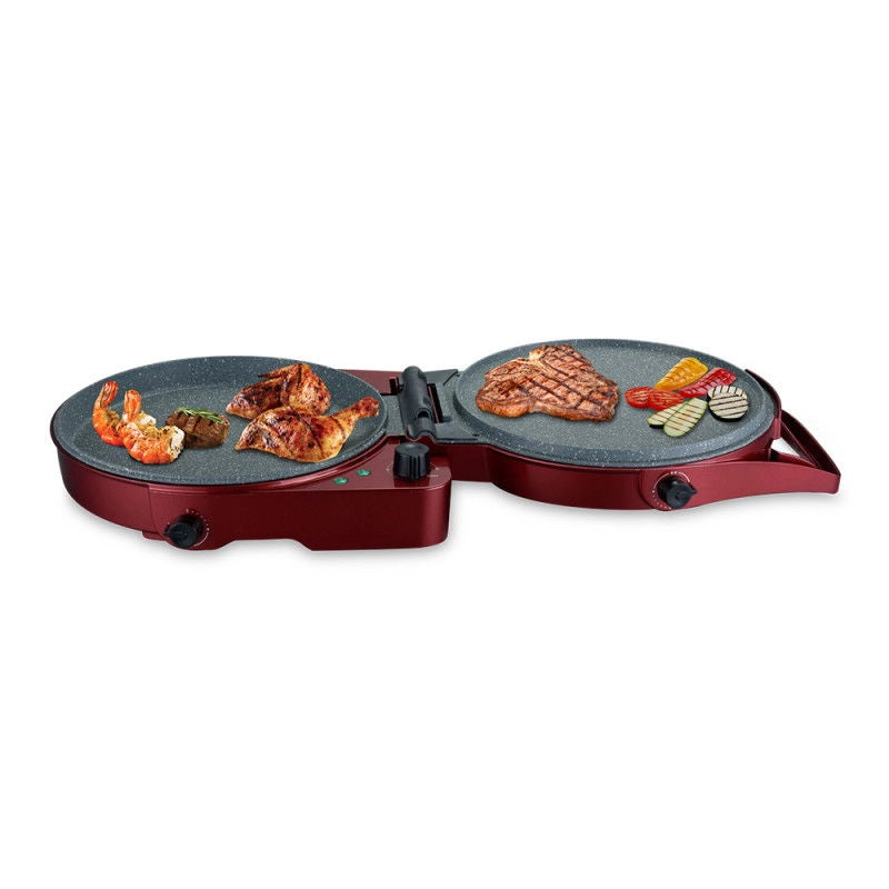 Forno per pizza elettrico 2 in 1 con barbecue, piastra 30cm antiaderente pietra, doppio termostato 180°C 1800W - SOGO