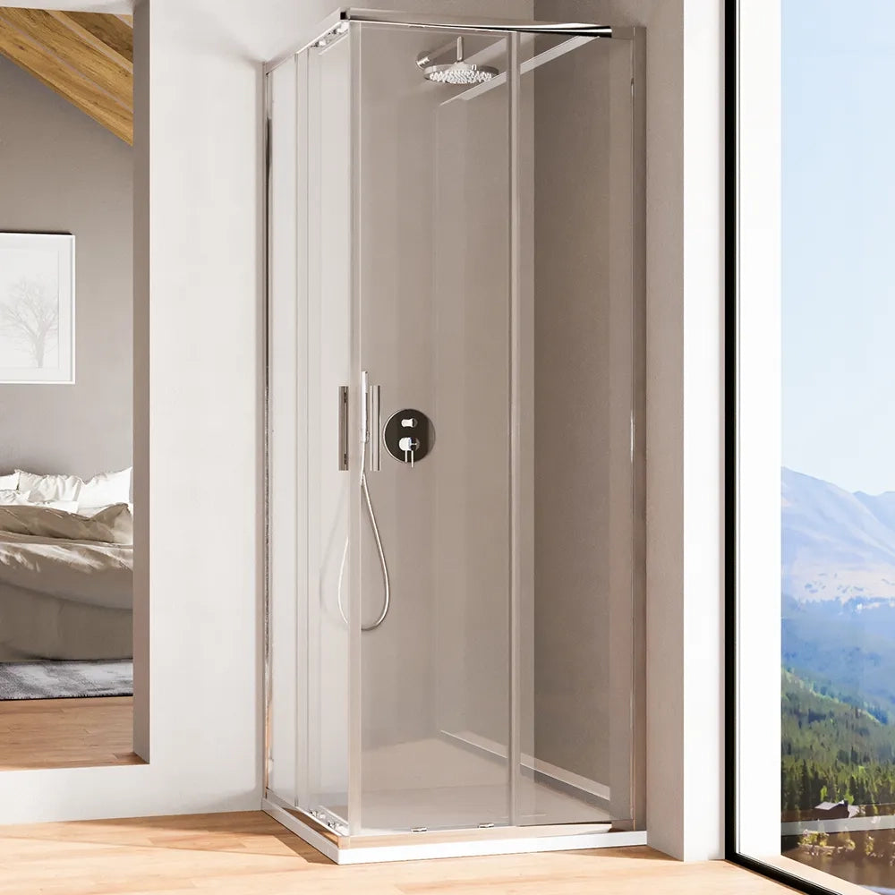 Box doccia angolare 80x120cm con profili cromati slim vetro 6mm trasparente h190 | Portofino