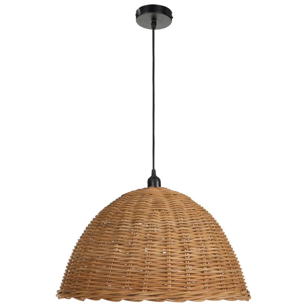 Lampada a sospensione con paralume in rattan naturale intrecciato a cupola, stile boho, rustico e Japandi