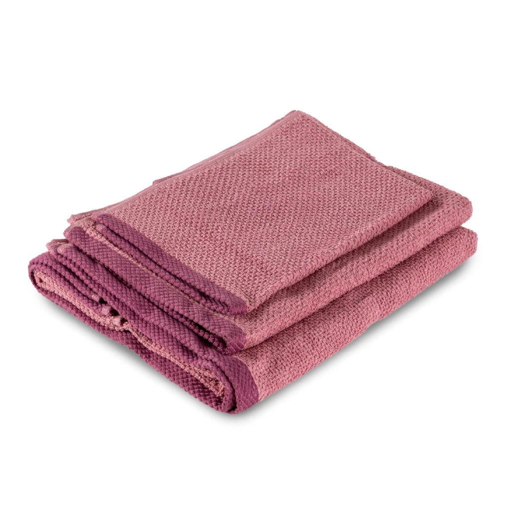 Set Asciugamani Bagno 3 Pezzi in Cotone 100% 430 GSM, Telo Doccia 70x140 cm, Asciugamano Viso 50x100 cm e Ospite 40x50 cm, Effetto Popcorn Morbido e Assorbente Rosa-RosaScuro