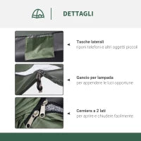 Tenda da Campeggio a Igloo con Porta a Cerniera, Zanzariera e Finestre a Rete, 206x152x110 cm, Verde