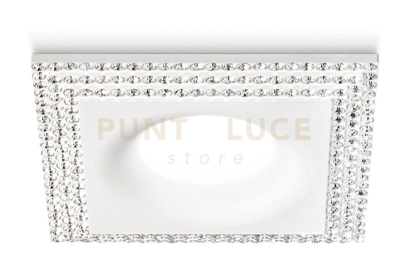 GFA211-  FARETTO DA INCASSO CON 3 STRISCE STRASS QUADRATO 9,9X9,9CM BIANCO 1 LUCE ATTACCO GU10