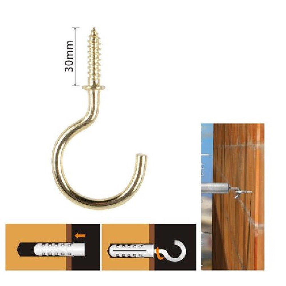 Trade Shop - Set 9 Pezzi Vite A Gancio 1-1/4" 30mm Viti Autofilettanti Dorate Per Legno 90806 -