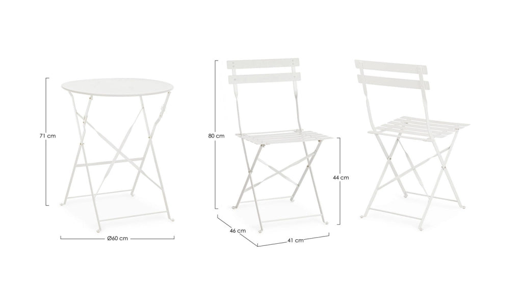 Set 3 Pezzi Bistrot da Giardino con Tavolo e 2 Sedie in Acciaio Verniciato Austin Bianco