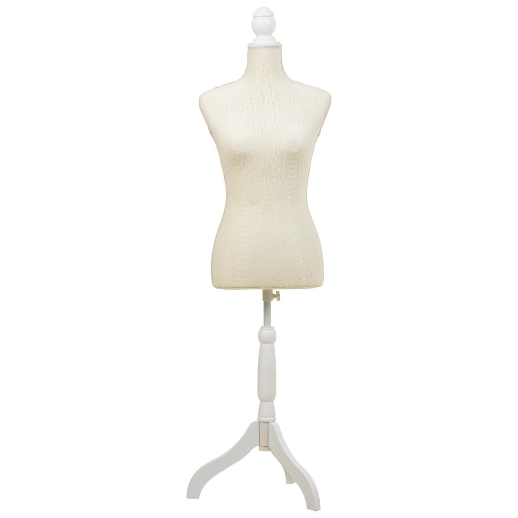 Manichino in legno e schiuma rivestito in tessuto beige 24x37,5x168h