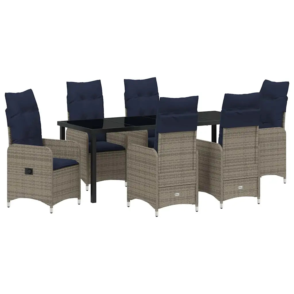 Set da Pranzo per Giardino con cuscino 7 pcs Nero polyrattan 3379665