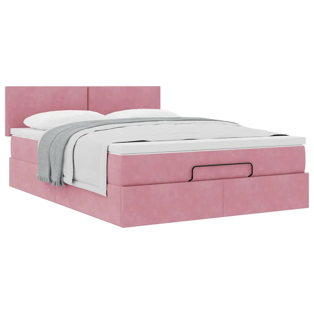 Struttura Letto Pouf con Materasso Rosa 140x200 cm in Velluto 3311710